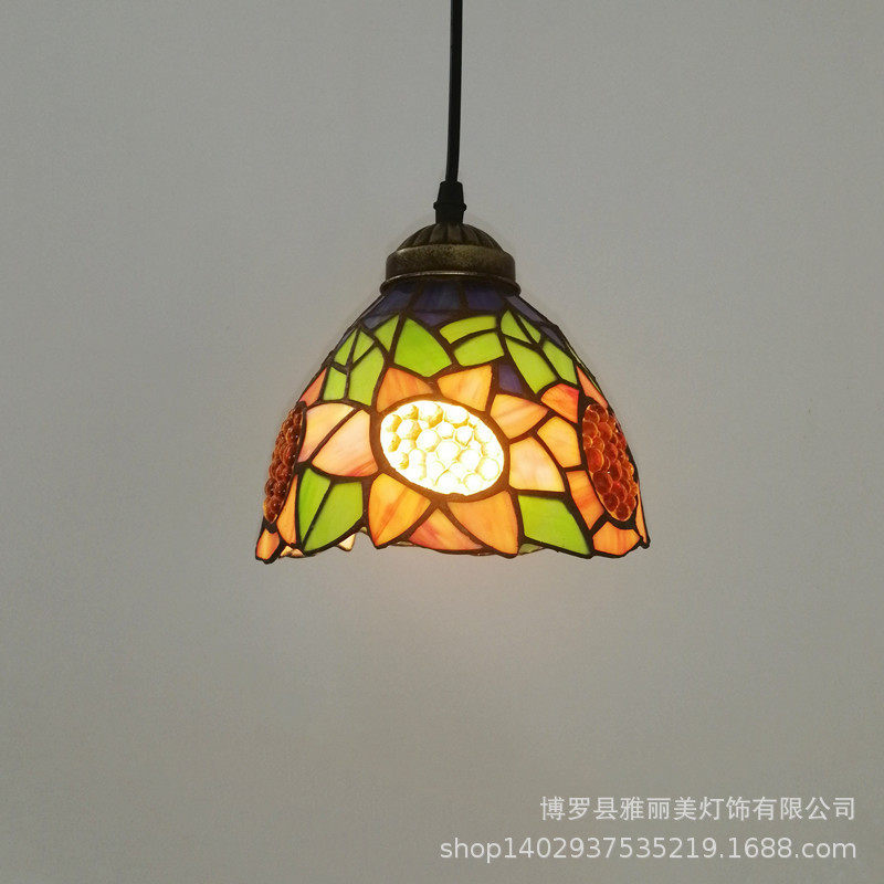 三头地中海创意宝华蒂凡尼彩色玻璃田园餐厅吧台走廊过道复古吊灯