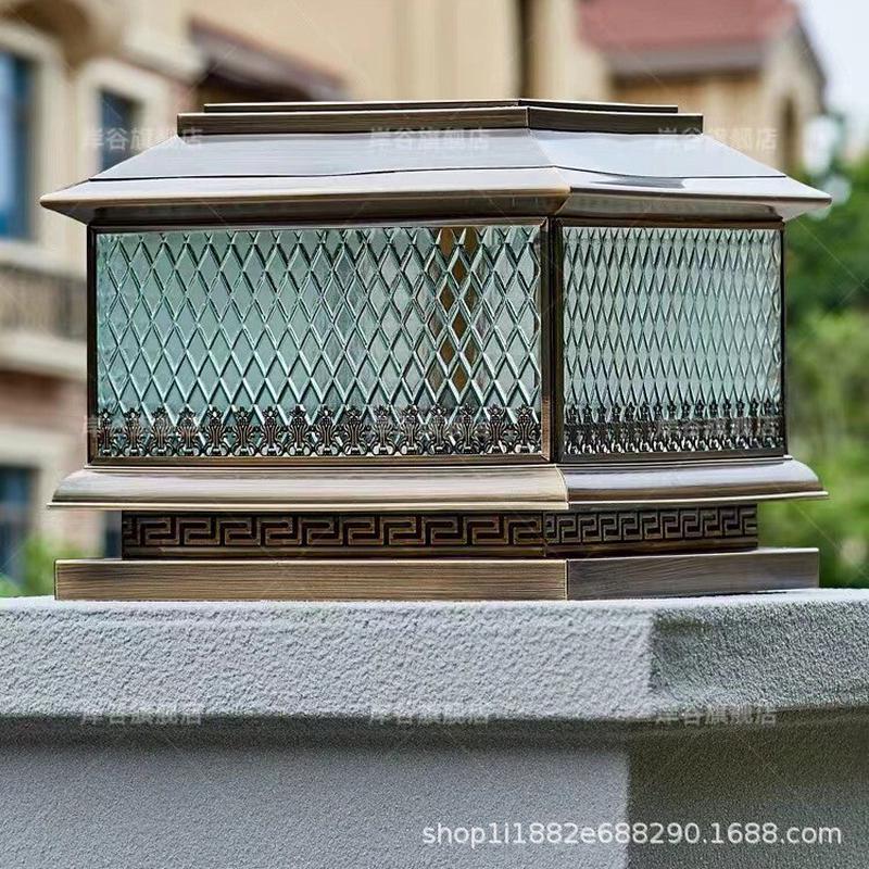 热销全铜户外防水简约欧式别墅门柱灯太阳能柱头灯接电楼顶围墙庭