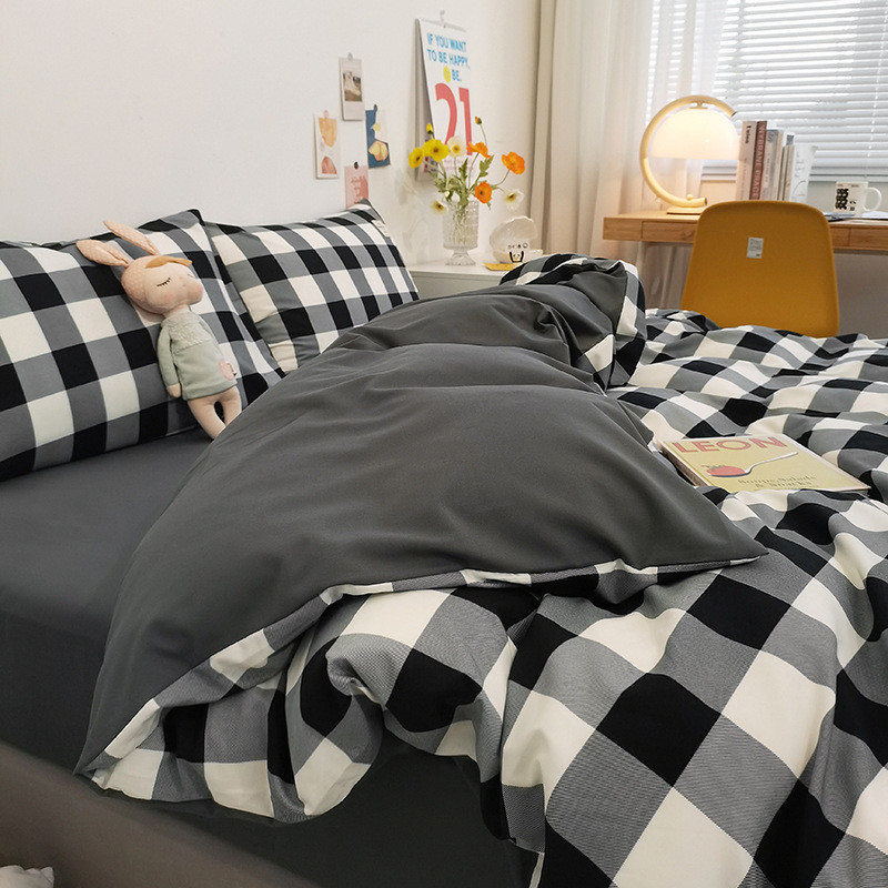格子四件套风简约学生宿舍三件套亲肤水洗棉床单被套床笠床上用品
