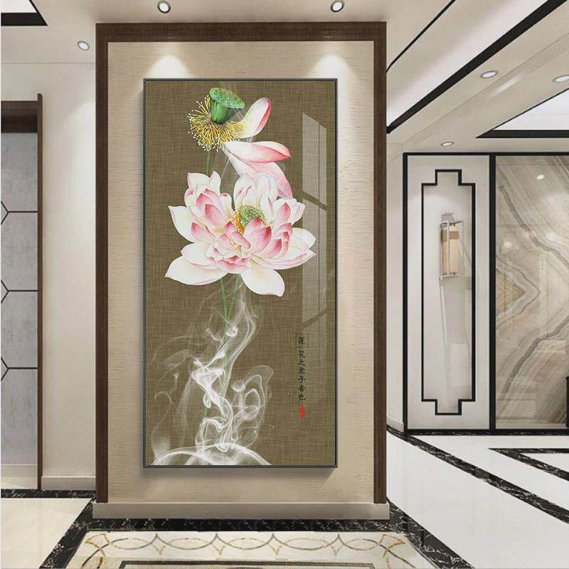简约现代荷花玄关装饰画新中式客厅走廊过道背景墙挂画入户玄关画