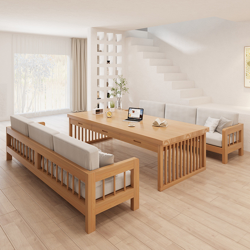 热销客厅大长书桌实木双人长条桌现代家用工作台写字原木儿童学习