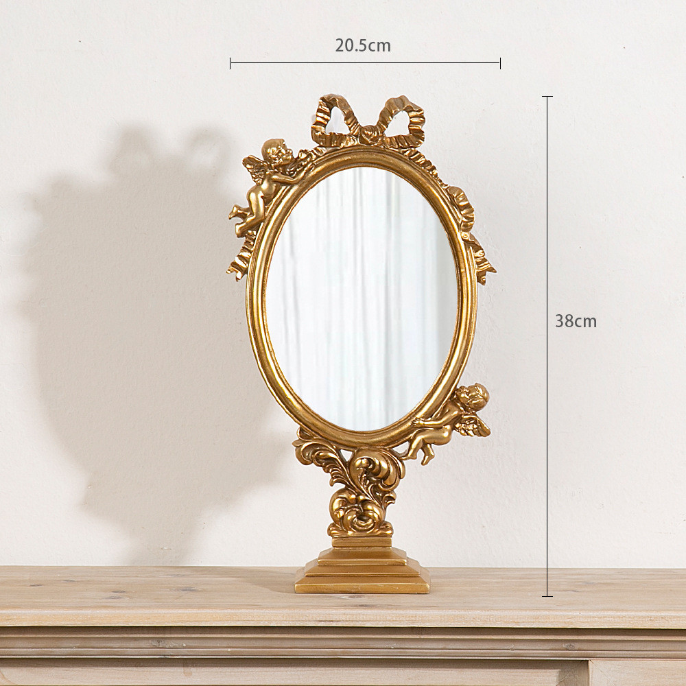 欧式宫廷复古小天使化妆镜雕花梳妆台镜创意礼品摆件台式装饰镜子