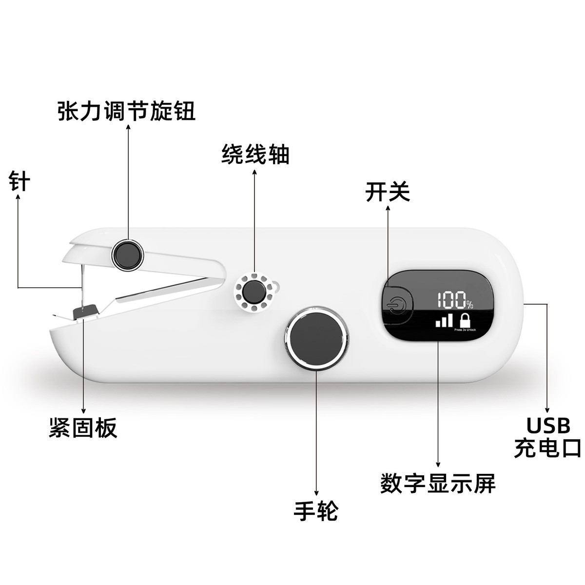 新款手持缝纫机数显屏幕迷你缝纫机多功能家用缝纫机缝纫机款充电