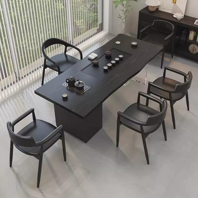 轻奢寂风实木喝茶桌椅组合茶盘茶台一体侘阳台茶几办公室客厅家用