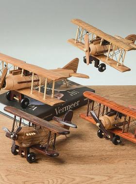 复古老爷车模型摆件家居实木飞机玄关小摆设客厅酒柜办公室装饰品