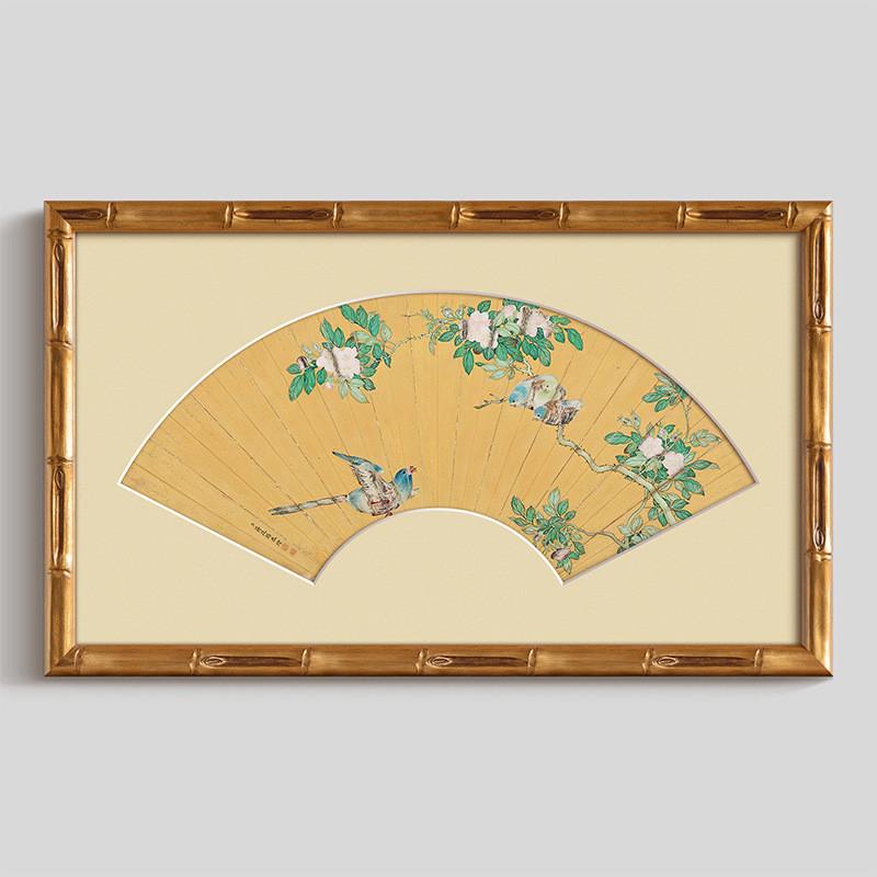 法式实木卡纸中国风客厅装饰画扇形中式复古餐厅挂画中古风景山水