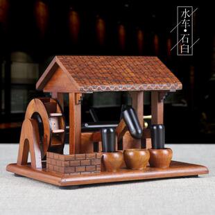 9qxc红木工艺品石磨木雕缩微型木风车风独轮车纺车摆件微缩花轿子