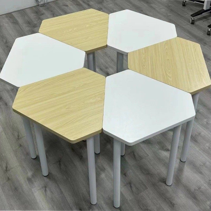 中小学生六边形桌阅览桌培训桌美术桌彩色六角桌长条桌钢架组合桌