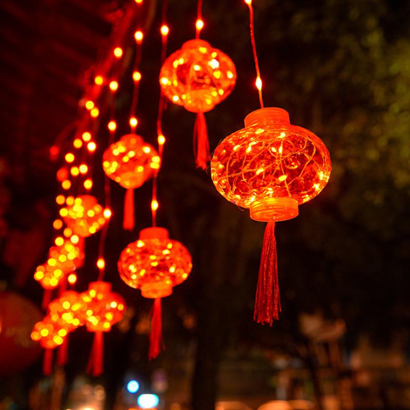 过年灯笼太阳能户外灯室外阳台庭院吊灯别墅大门中式凉亭灯小彩灯