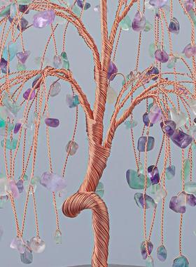 热销石头碎石绕线18枝树干弯曲原色玛瑙片底座树摆件原色玛瑙片底