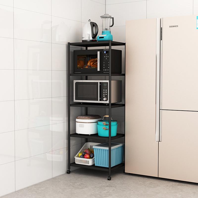 热销不锈钢厨房置物架落地多层带轮可收纳柜子储物锅架微波炉烤箱
