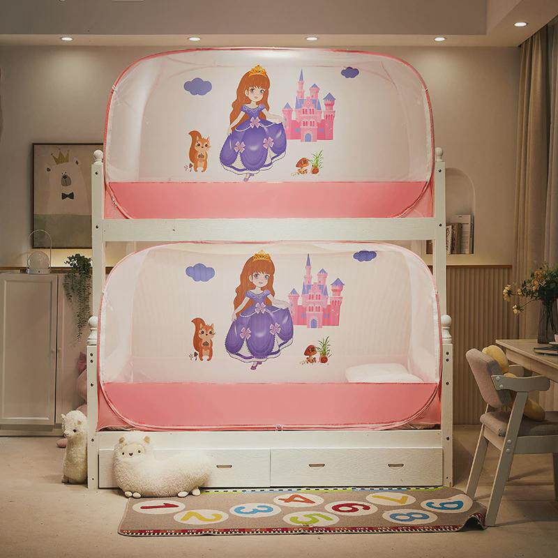 家用蒙古包蚊帐上下铺三开门免安装子母床文帐可爱卡通上下床纹帐