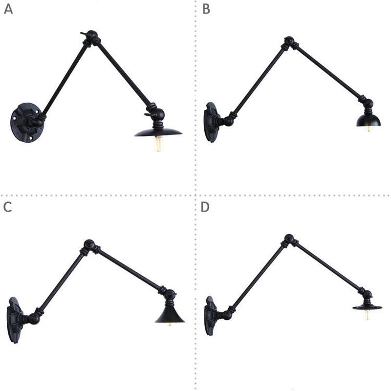 美式工业风复古漫咖啡伸缩折叠个性简约镜前三节单头铁艺亚黑壁灯