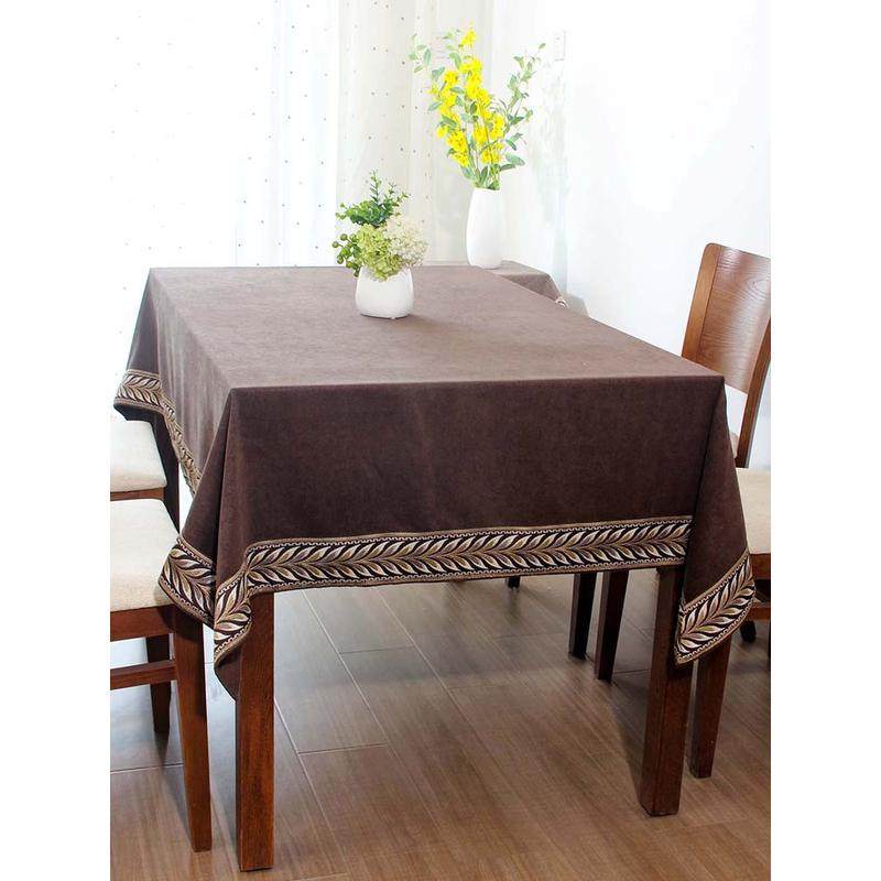9qxc深色羊毛棉美式褐色客厅中式餐厅长方形桌布茶几布咖啡色餐桌