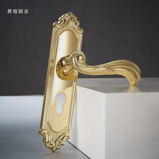 厂家直供黄铜美式内古北欧式静音磁吸金色卧室复房门别墅大门把手