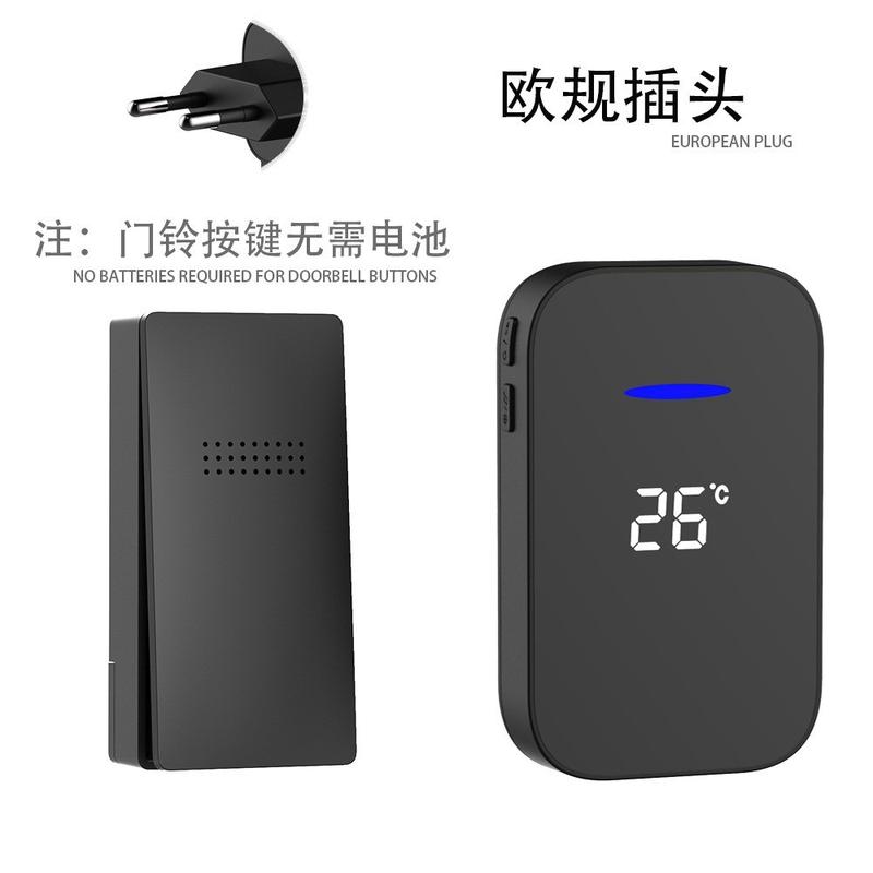 自发电室温数显无线遥控门铃叮咚家用店铺远距离提醒器防水带温度