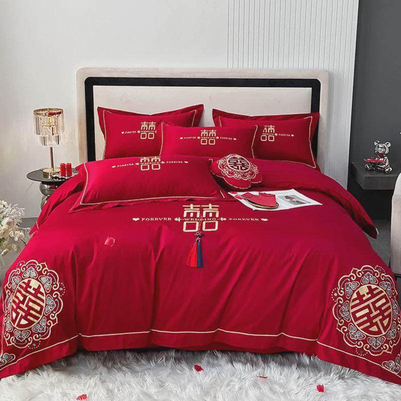 婚庆四件套婚嫁新婚床婚礼刺绣被套红色结品婚房婚床喜庆绣花套件,床上用品,婚庆床品套件,淘宝优惠券,粉丝福利购,淘宝优惠卷