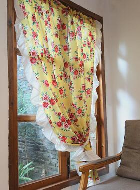 洛可可复古门帘美式花卉半帘玫瑰穿杆帘窗帘透光不透人