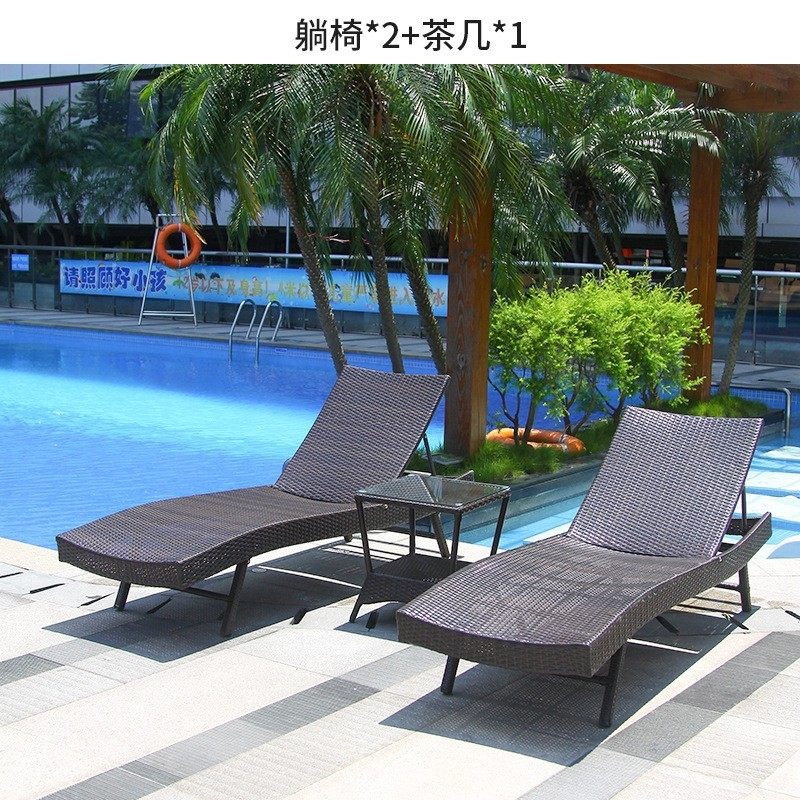 户外藤编躺床庭院阳台游泳池躺椅酒店藤简约沙滩仿藤躺椅厂家批发