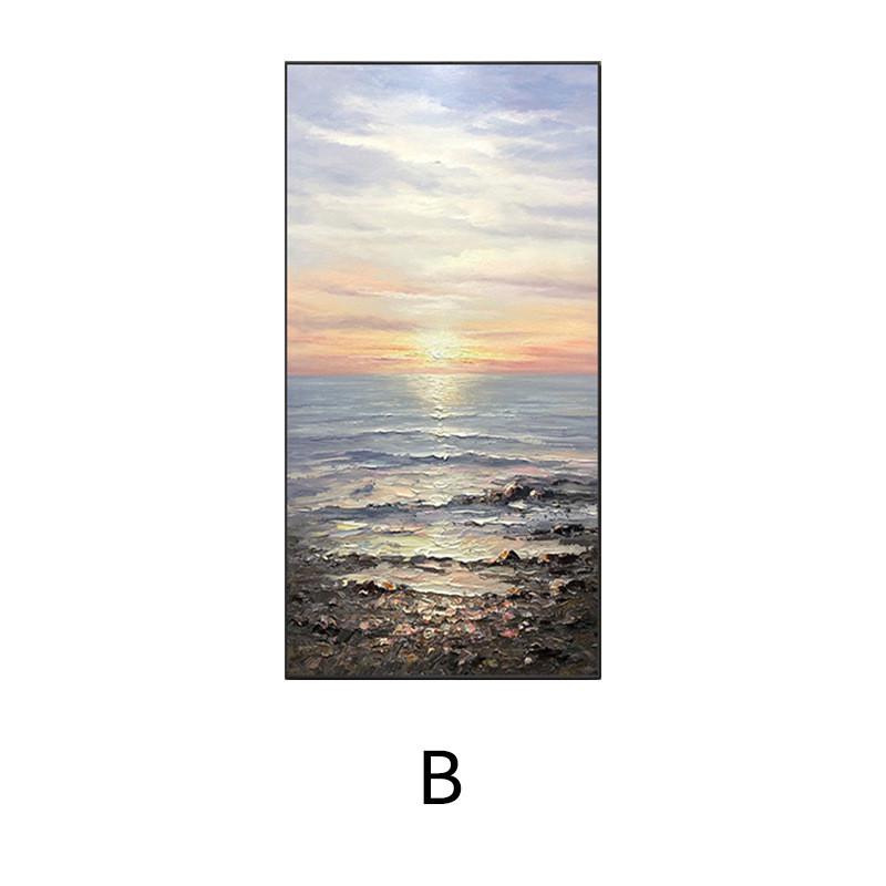 定制纯手绘油画日出装饰画大海风景壁画美式玄关客厅挂画蒸蒸日上图片