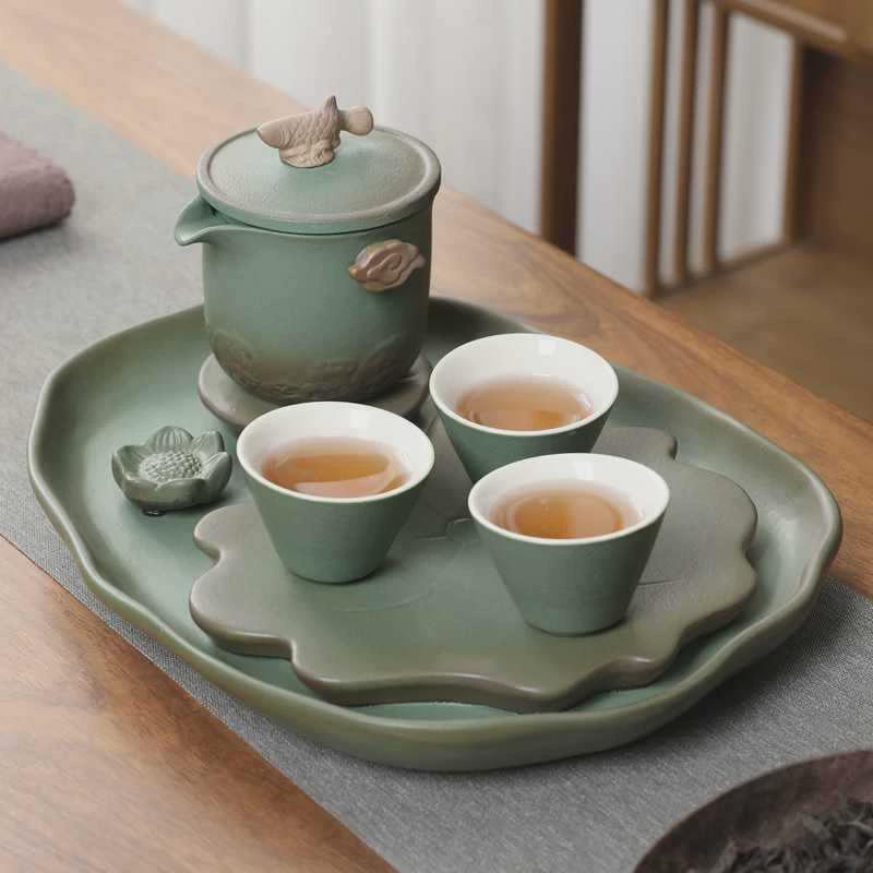 茶台陶瓷禅意日式茶盘家用蓄水简易干泡台茶具壶承托盘创意小茶台