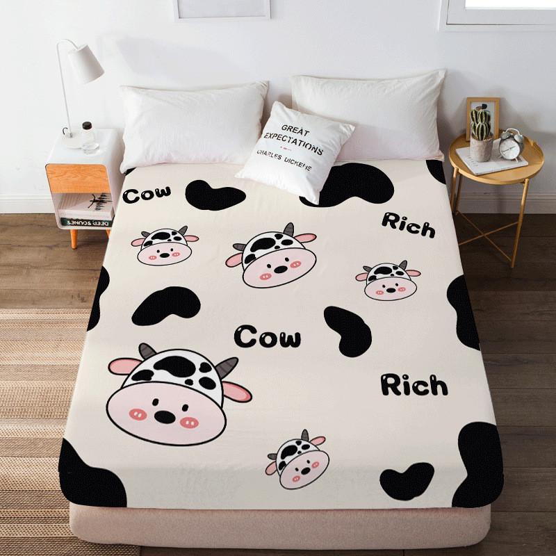 可爱卡通奶牛单件磨毛床笠防滑床罩固定全包拼拼小牛防尘保护床套