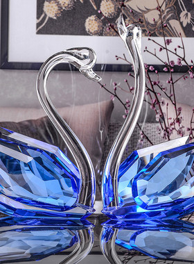 热销wbz7水晶天鹅客厅玄关轻奢玻璃摆件家居酒柜柜台装饰品电视柜