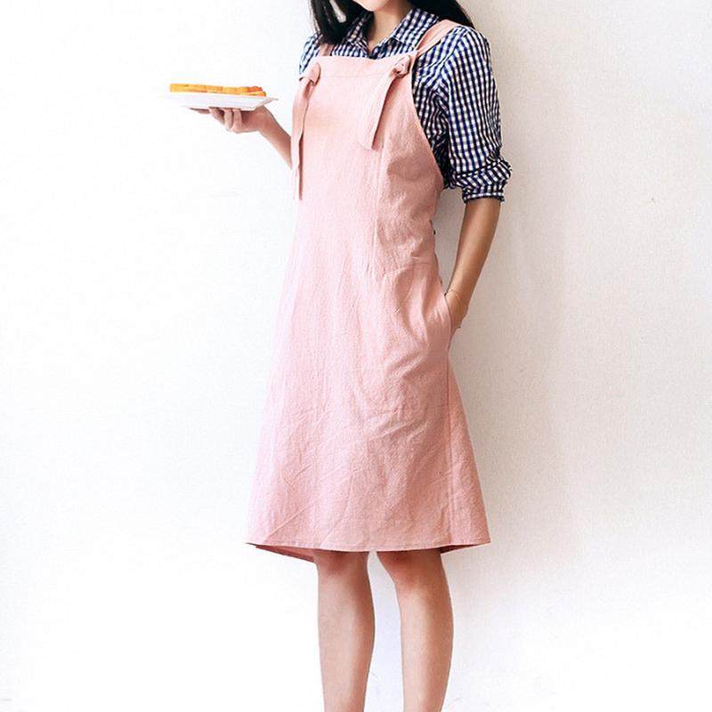 印字日式棉麻围裙薄无袖亚麻厨房纯色花店工作服围裙女定 制LOGO
