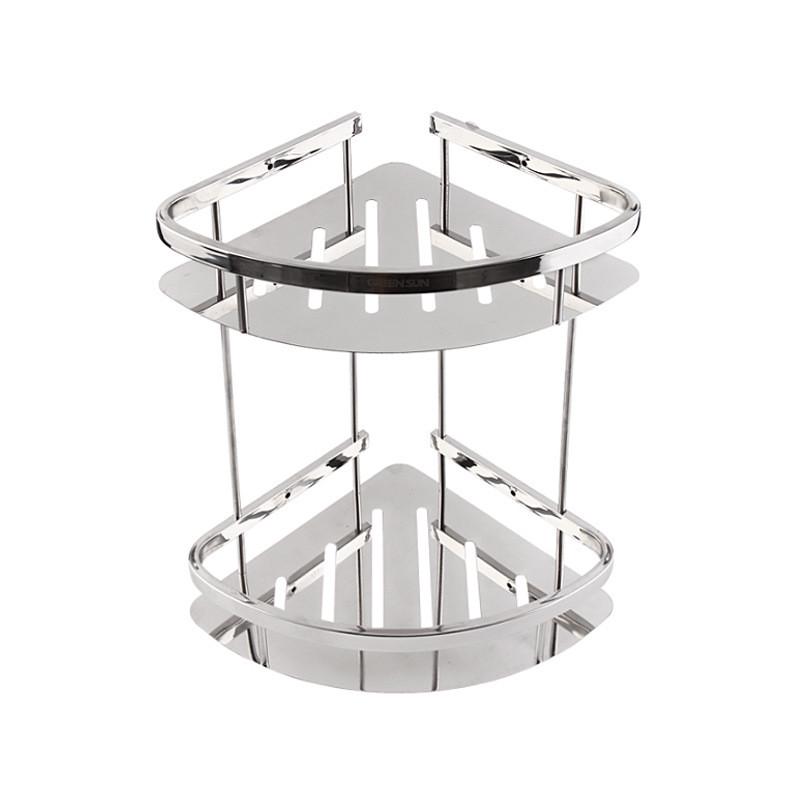 厂家直供SUS304不锈钢双层三角架跨镜货源卫生间收纳架转角置物架