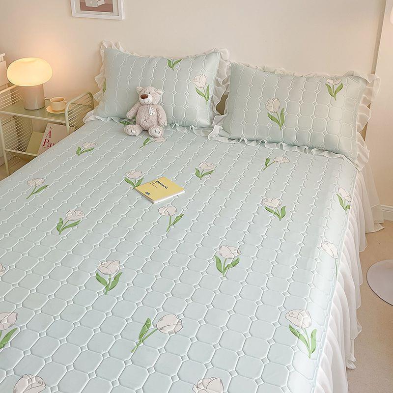 床裙系韩乳胶凉席夏被四件套夏季冰丝席三件套机洗宿舍空调席