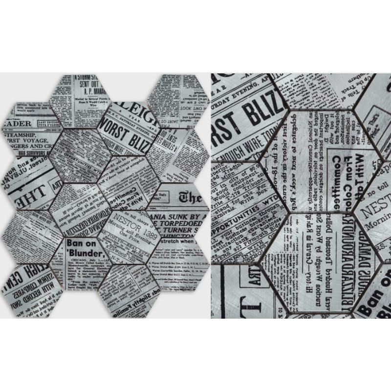 北欧金属不锈钢六角马赛克瓷砖蓝金色装饰六边形餐厅卫生间陶瓷墙