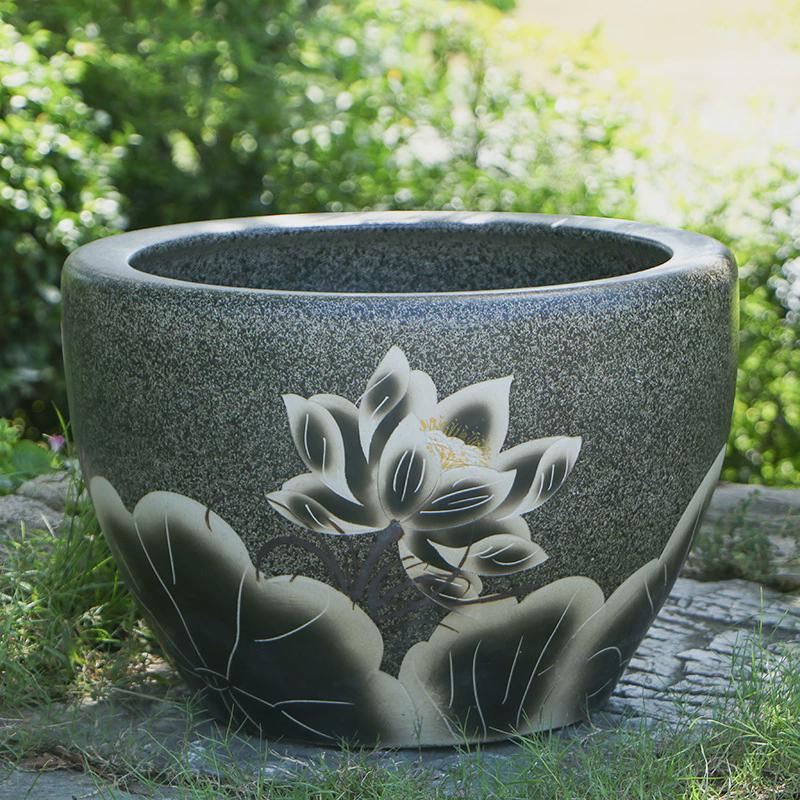 养大缸特大号老式陶瓷庭院厨房青花瓷金鱼缸碗莲睡莲花盆荷花