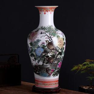 陶瓷鱼尾装饰品摆件釉上彩花鸟安居乐业大号落地大花瓶瓶客厅摆设