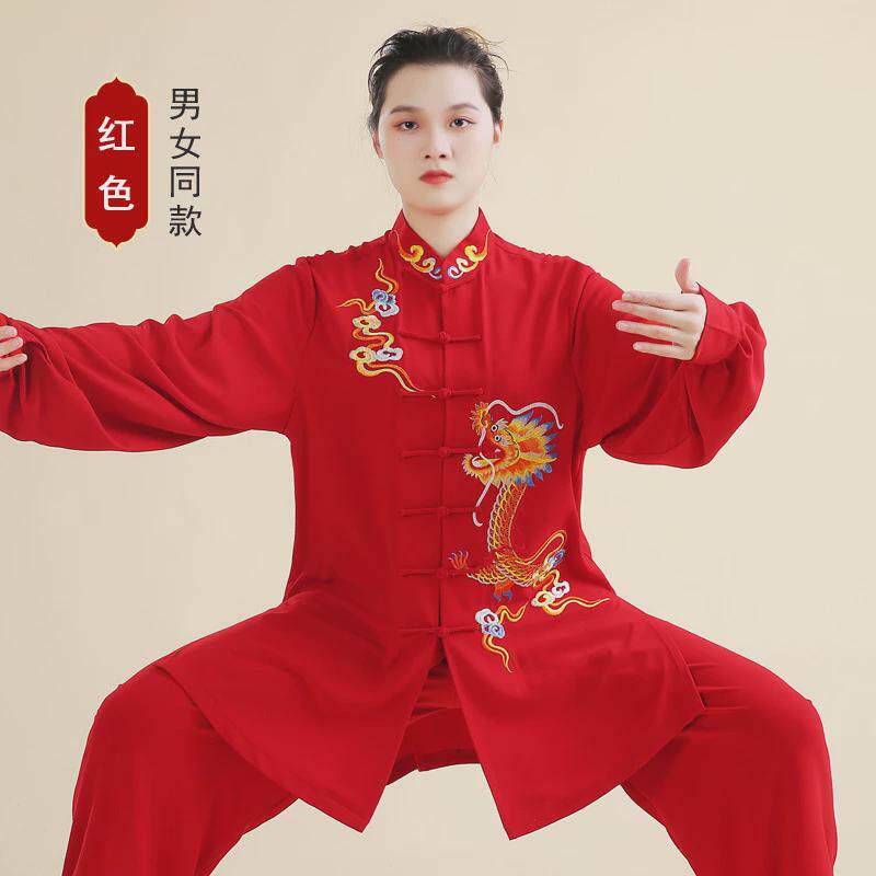 太极服男新款高端中国风刺绣太极拳练功服女武术表演服春夏季健道