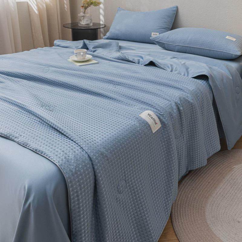 华夫格夏被四件套夏凉空调被单人双人被床上用品纯色可机洗三件套,床上用品,化纤被,淘宝优惠券,粉丝福利购,淘宝优惠卷