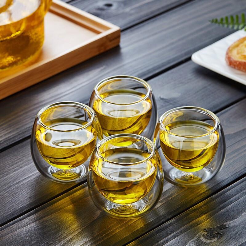 玻璃品茗杯双层主人杯耐热个人用加厚家用功夫茶具喝水小茶杯新品