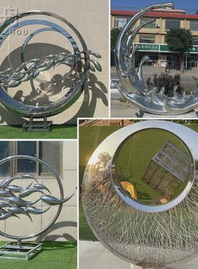 圆环荷花鱼艺术不锈钢金属异形雕塑可发光户外酒店庭院装饰摆件