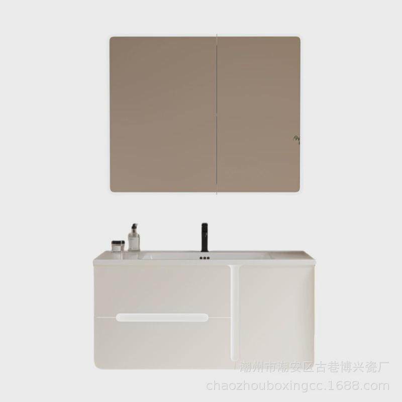 北欧风高级感多层实木免漆盆浴室柜智能镜柜陶瓷一体柜组合