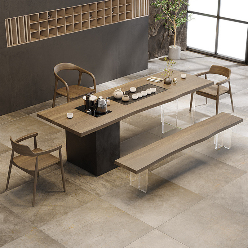 新中式实木茶桌大板亚克力一体家用客厅茶台办公室原木泡茶桌全套