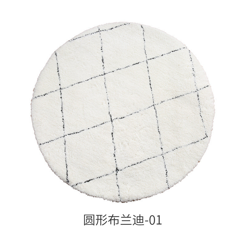 客厅地毯黑白线条北欧简约ins长绒茶几毯摩洛哥卧室床边圆毯