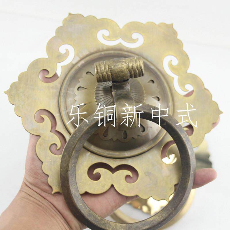 仿古中式门环实木大门黄铜圆环大门六角镂空拉环拉手玻璃门铜把手