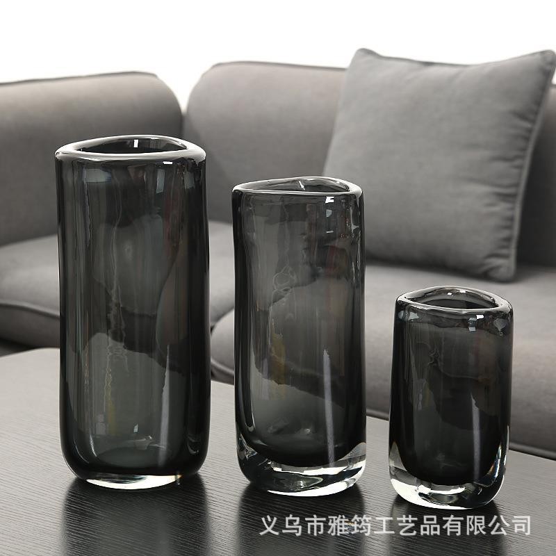 家居极简现代约插花花瓶软装样板客厅电视柜冰晶玻璃花器三角形