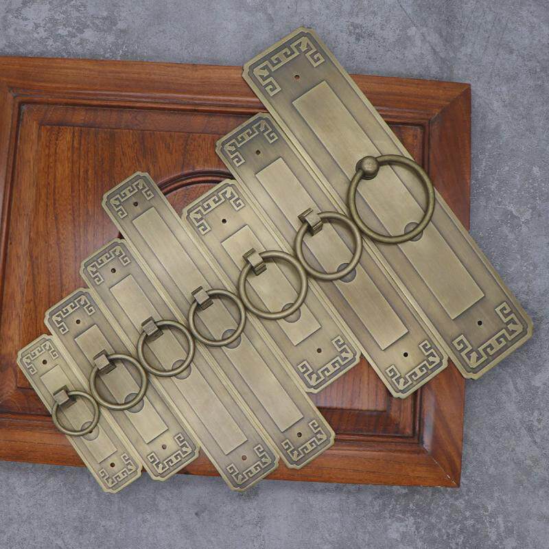 中式纯黄铜大门拉手仿古门环老式木门免打孔门把手复古黄铜拉环把