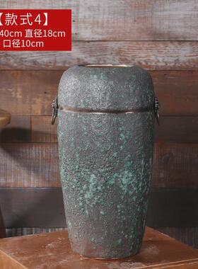 复古做旧陶罐花瓶陶瓷落地大号庭院水培多肉种植客厅装饰铜环摆件