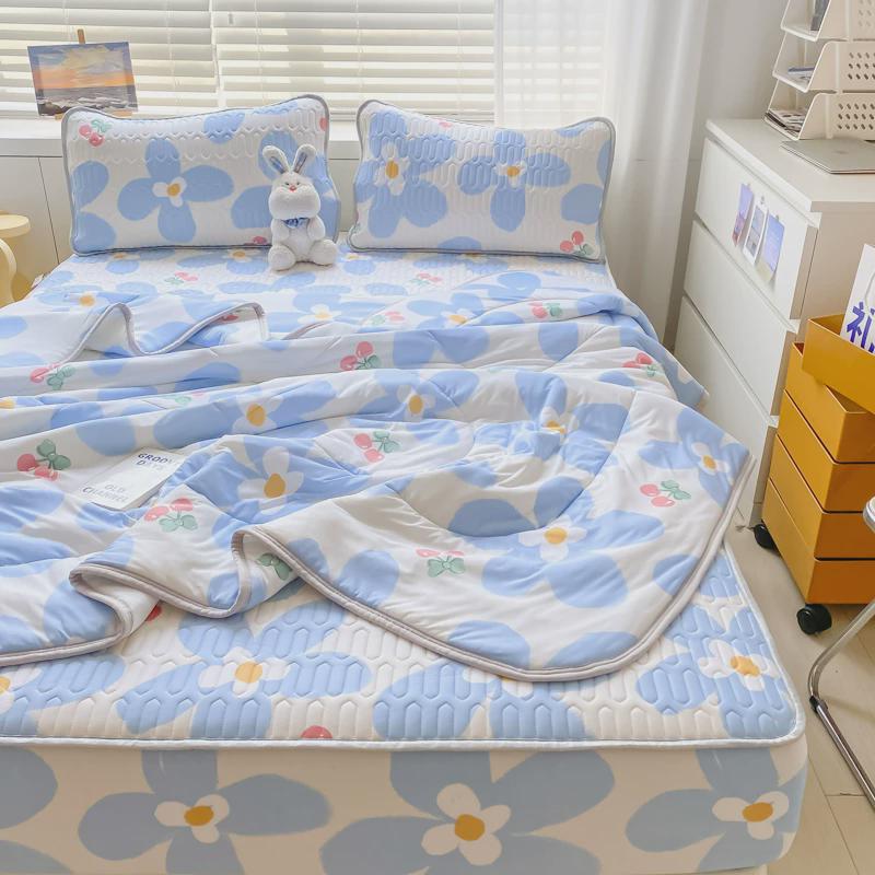 8dwl夏季凉席四件套冰丝乳胶可机洗家用床席夏凉被空调席被可折叠