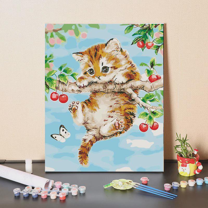 数字油画diy手工填充动物小猫咪手绘消磨时间减压填色油彩画