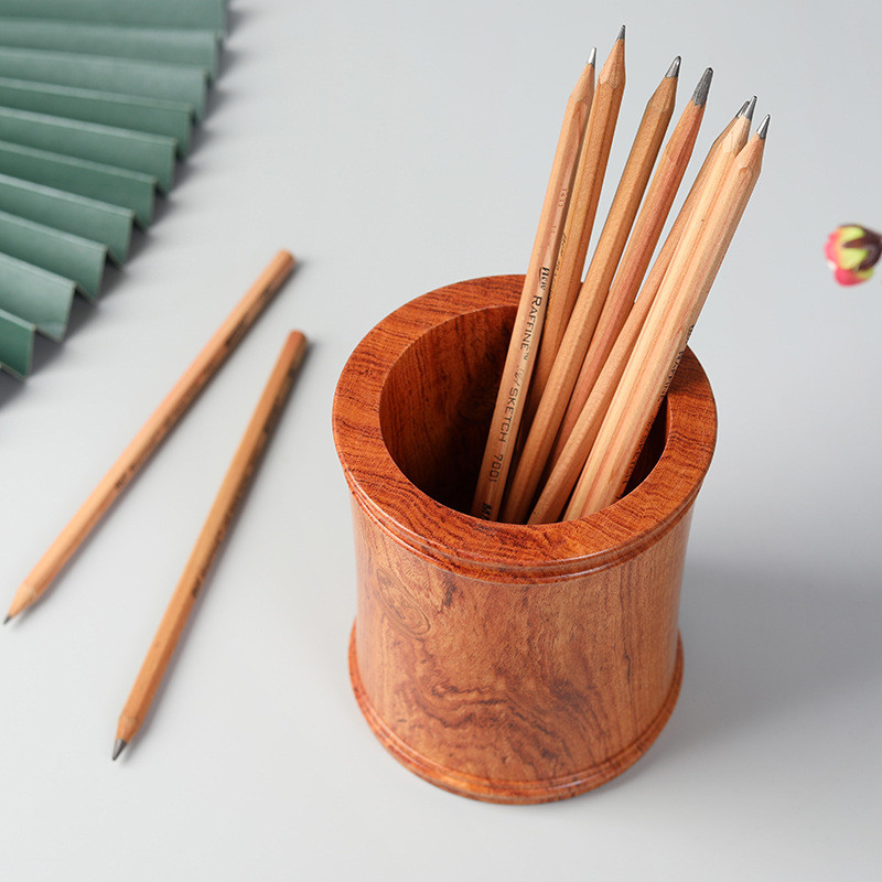 精品花梨木质圆笔筒办公桌面文具收纳摆件复古实木制文房笔桶笔插
