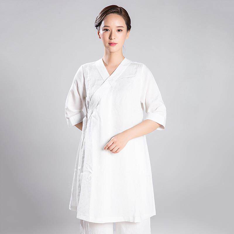 夏季新品太极服女明线亚麻斜领武术服民族风宽松显瘦晨练服