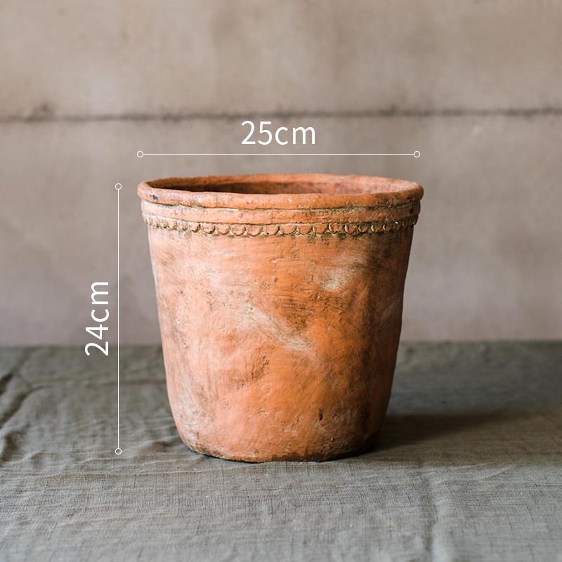 复古仿红陶粗陶装饰户外中古大花盆土培绿植水泥阳台盆栽园艺