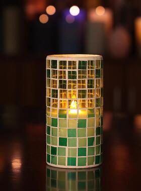 绿色马赛克生活电子蜡烛家居情调方格装饰品